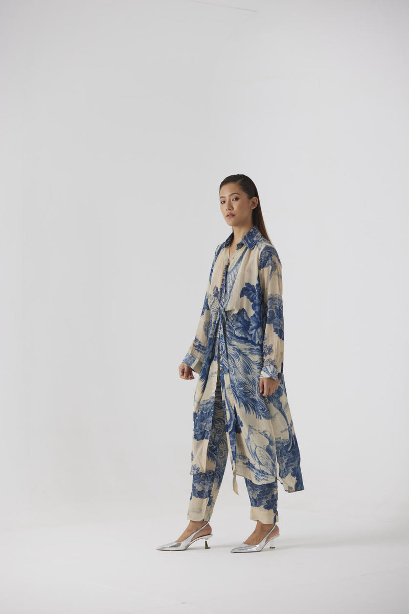 MORNI WRAP KURTA SET by Yam in white color for women Worldwide