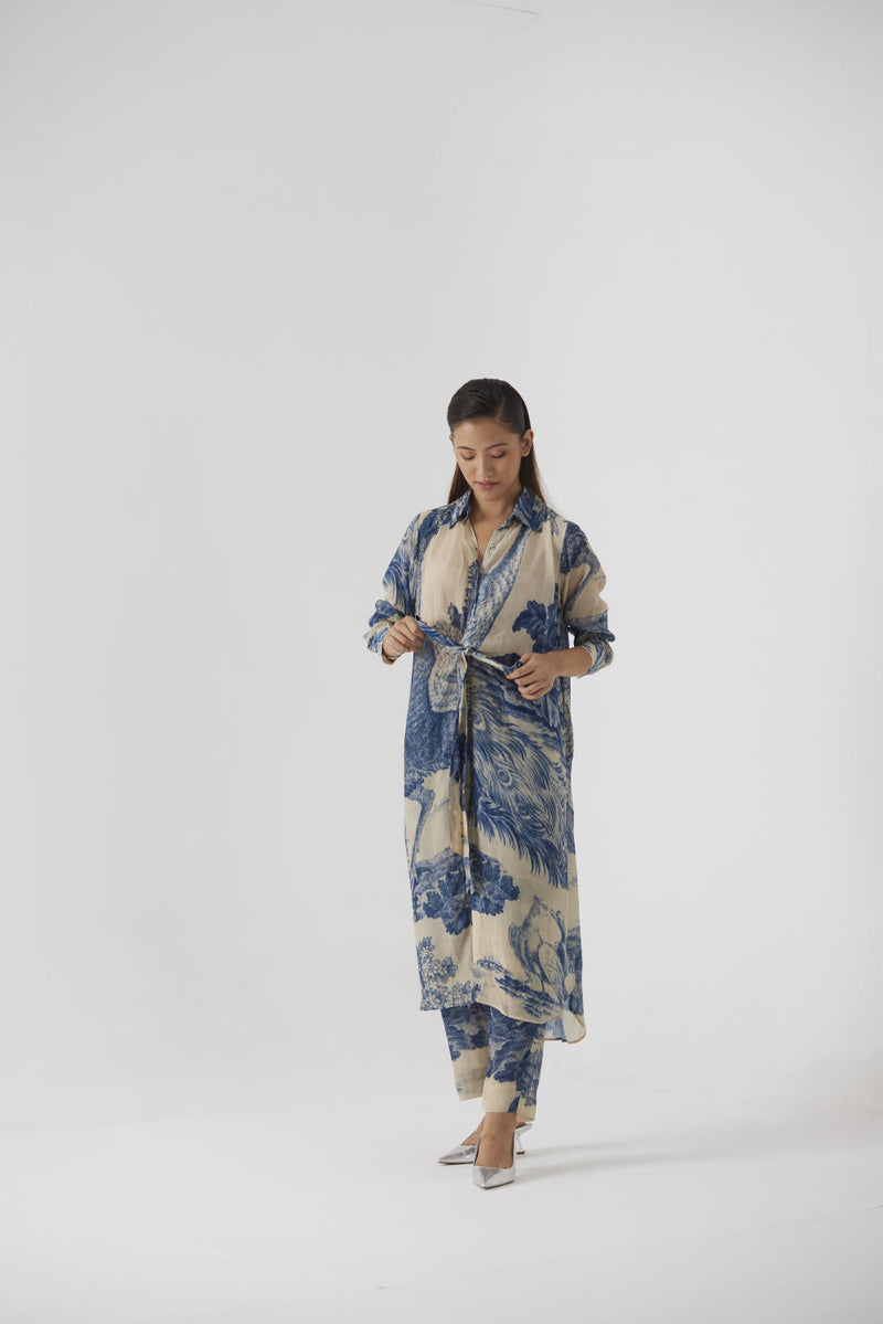 MORNI WRAP KURTA SET by Yam in white color for women Worldwide