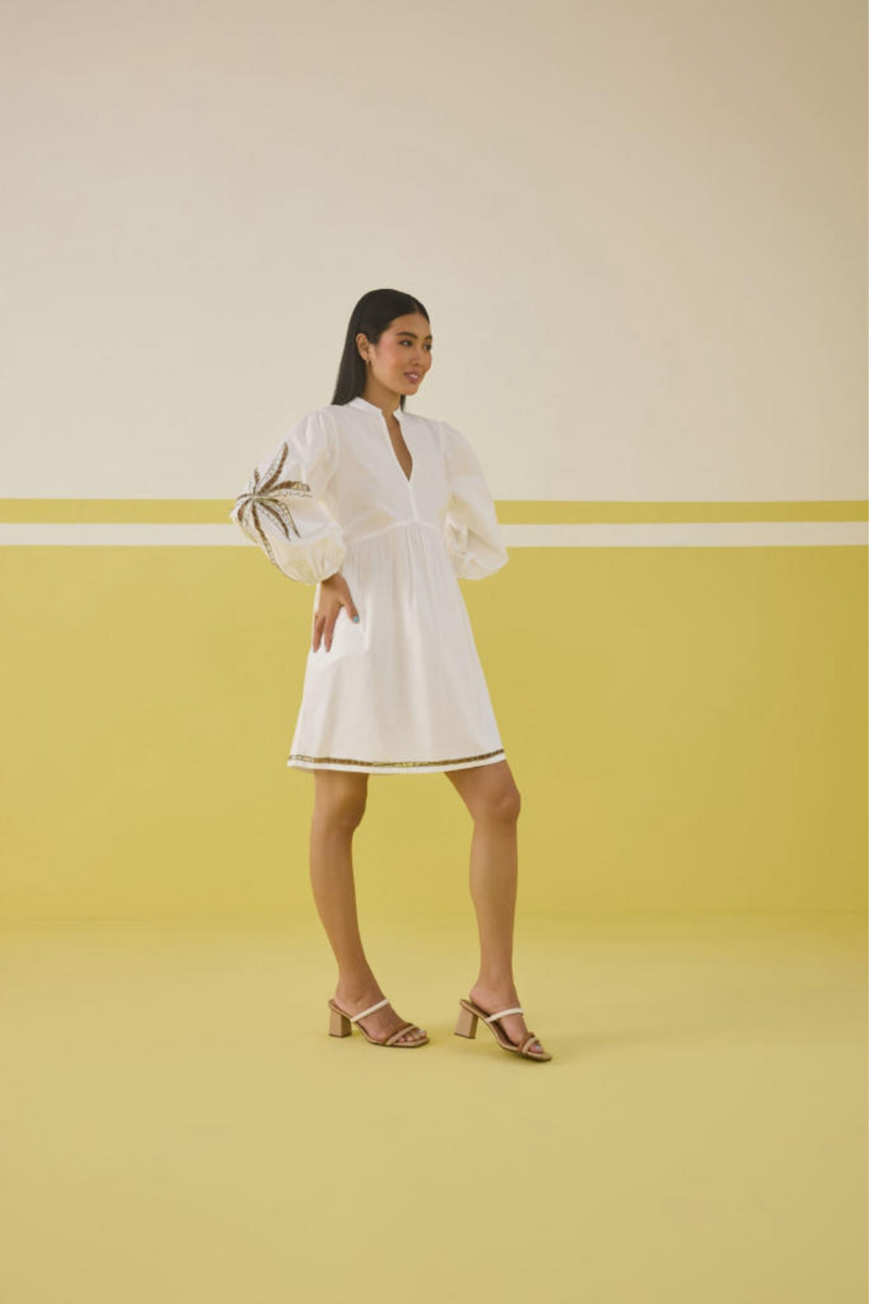 Morning Palm Organic Cotton Dress poplin by SUI in white color for women Worldwide