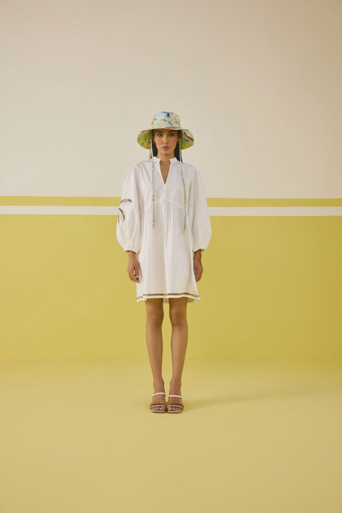 Morning Palm Organic Cotton Dress poplin by SUI in white color for women Worldwide