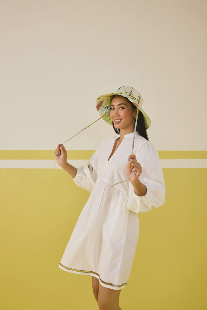 Morning Palm Organic Cotton Dress poplin by SUI in white color for women Worldwide