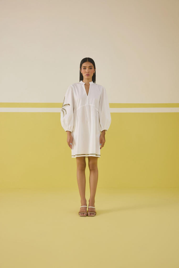 Morning Palm Organic Cotton Dress poplin by SUI in white color for women Worldwide