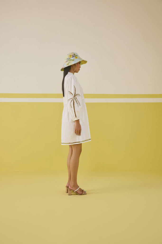 Morning Palm Organic Cotton Dress poplin by SUI in white color for women Worldwide