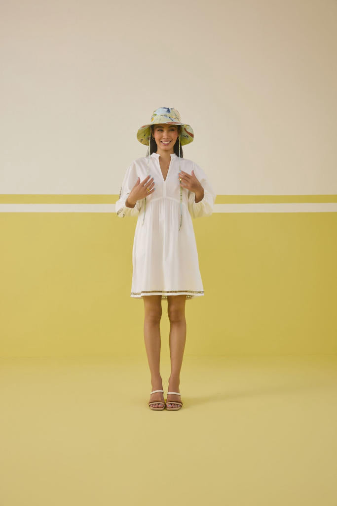Morning Palm Organic Cotton Dress poplin by SUI in white color for women Worldwide