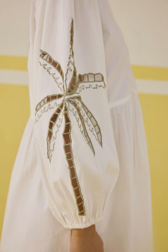 Morning Palm Organic Cotton Dress poplin by SUI in white color for women Worldwide