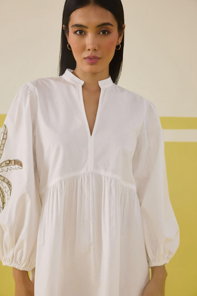 Morning Palm Organic Cotton Dress poplin by SUI in white color for women Worldwide
