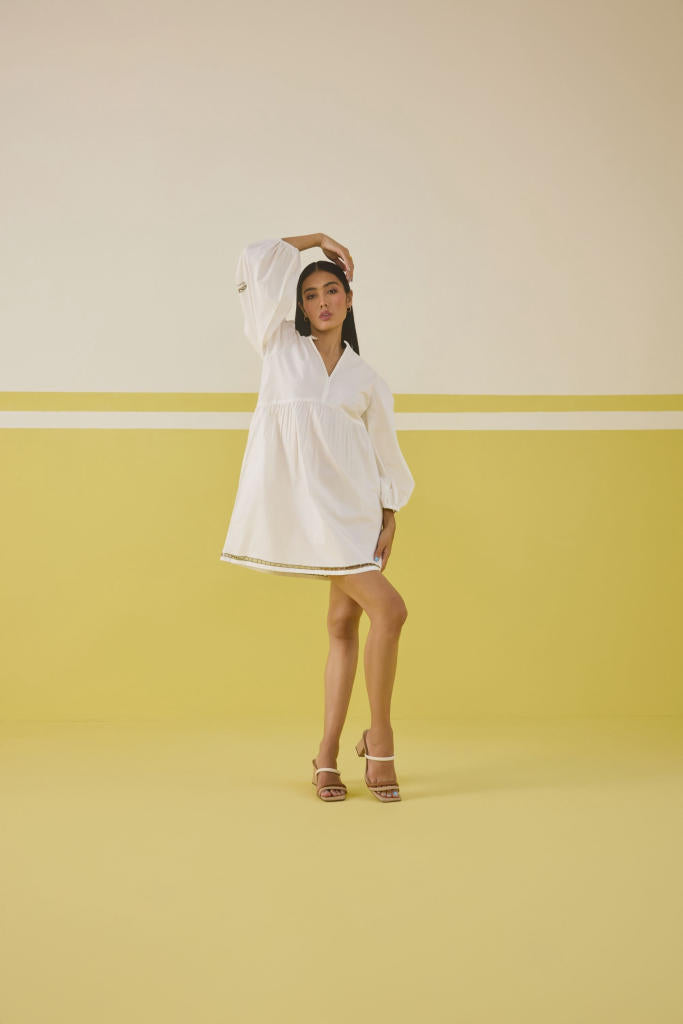 Morning Palm Organic Cotton Dress poplin by SUI in white color for women Worldwide