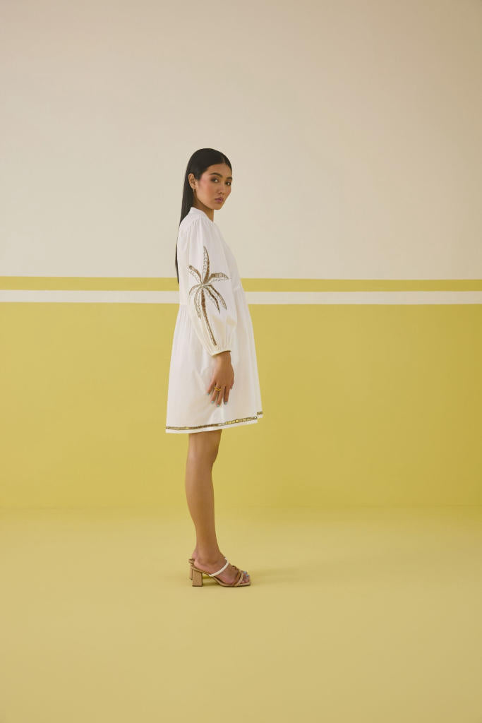Morning Palm Organic Cotton Dress poplin by SUI in white color for women Worldwide