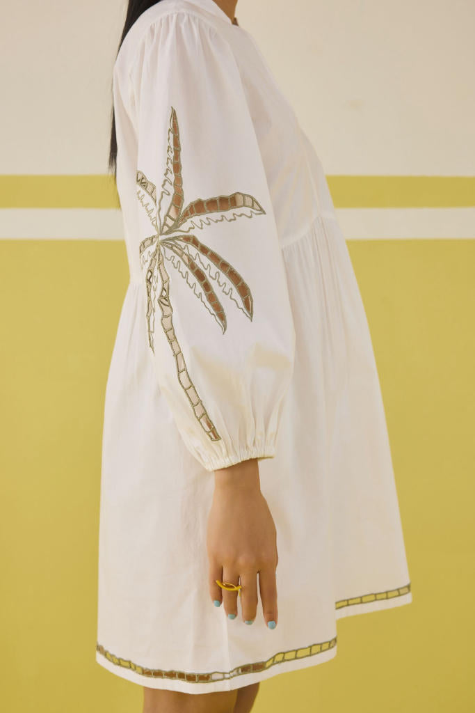 Morning Palm Organic Cotton Dress poplin by SUI in white color for women Worldwide