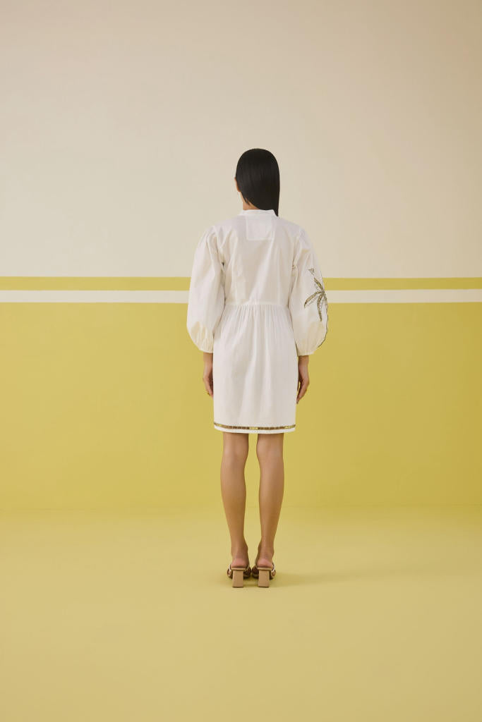 Morning Palm Organic Cotton Dress poplin by SUI in white color for women Worldwide