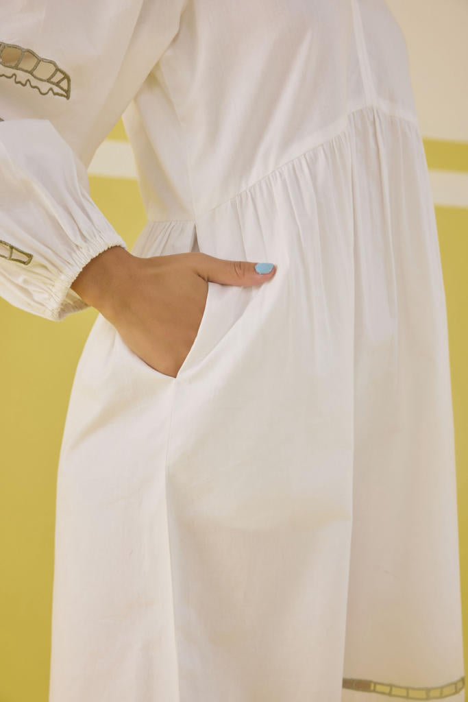 Morning Palm Organic Cotton Dress poplin by SUI in white color for women Worldwide