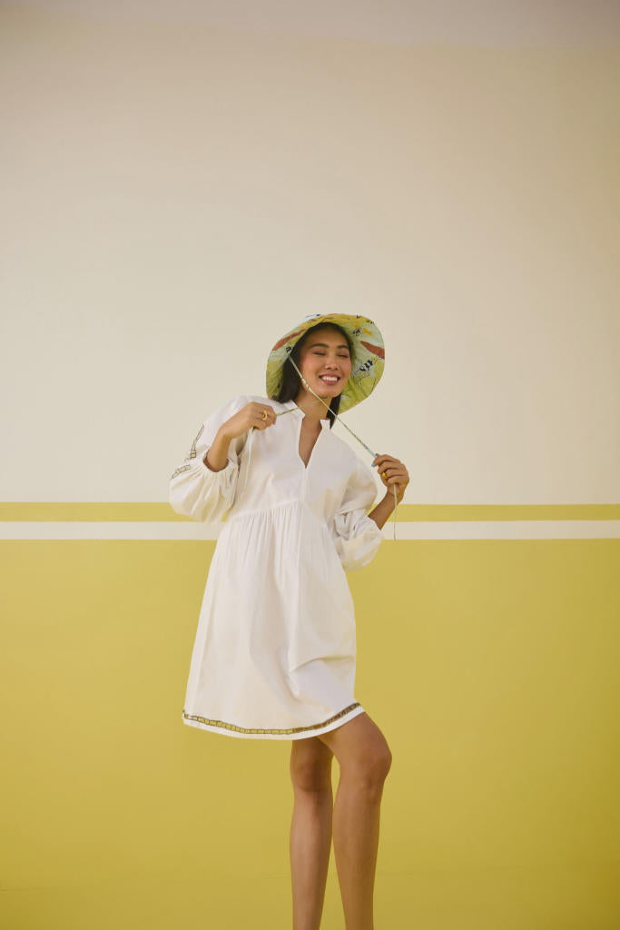 Morning Palm Organic Cotton Dress poplin by SUI in white color for women Worldwide