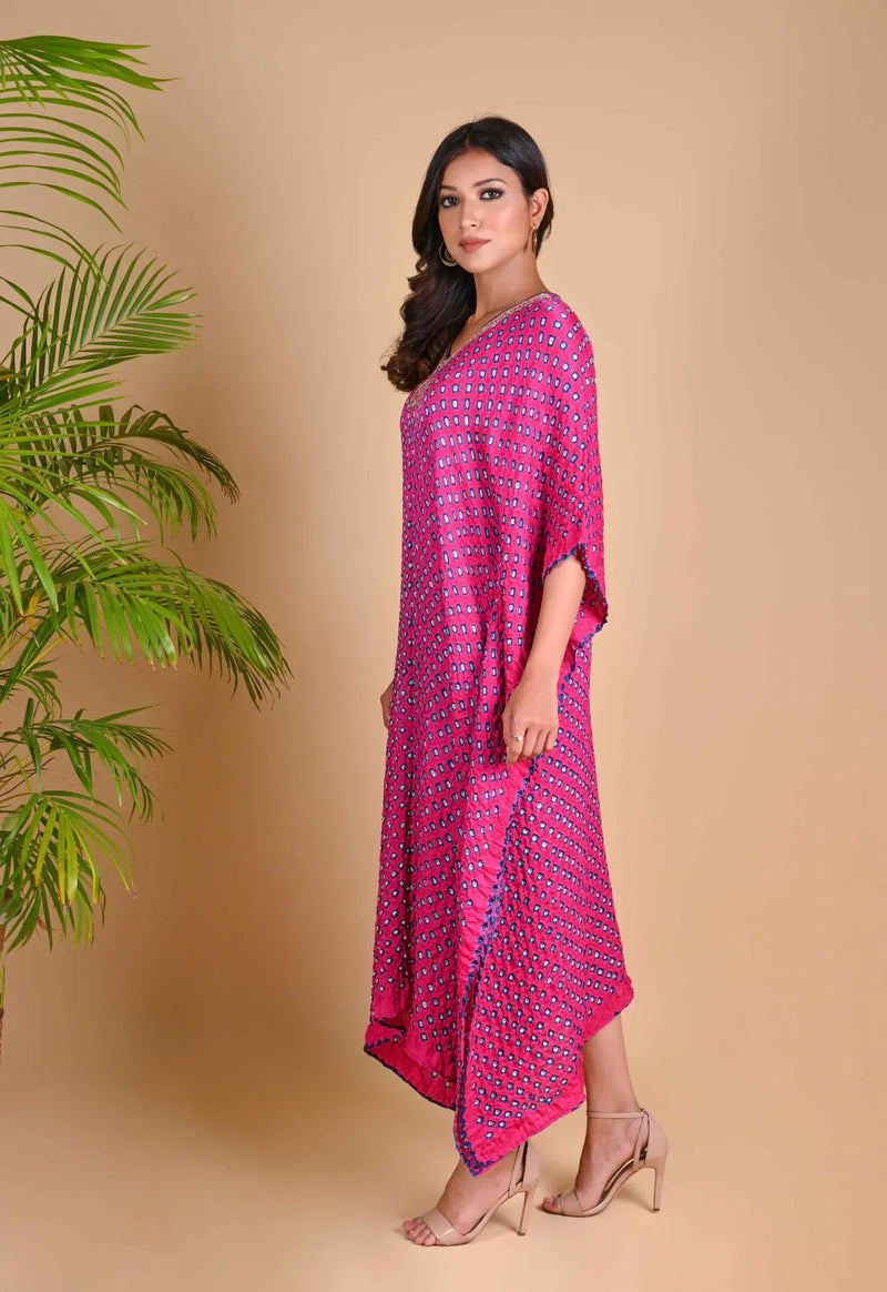 MOROCCAN KAFTAN-FUSCHIA PINK silk by Dyelogue for women Worldwide