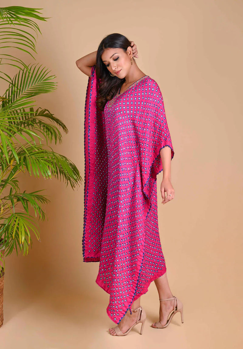 MOROCCAN KAFTAN-FUSCHIA PINK silk by Dyelogue for women Worldwide
