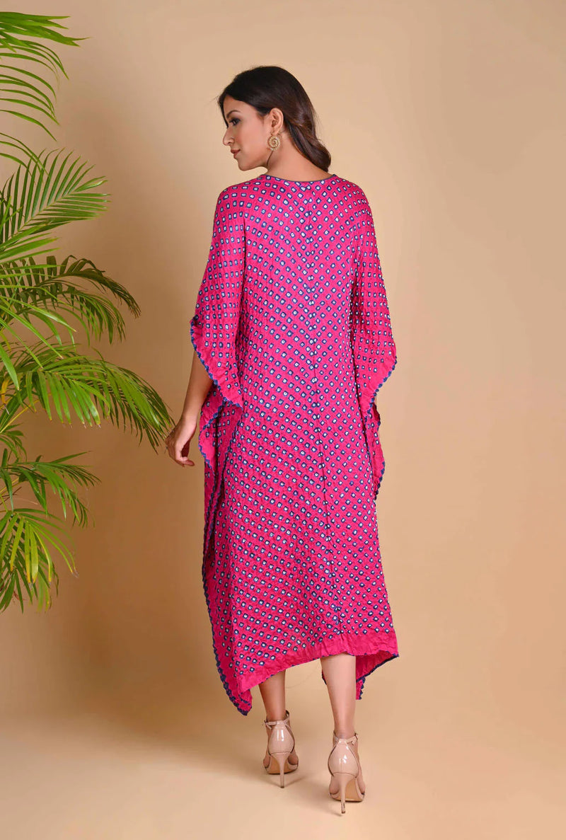 MOROCCAN KAFTAN-FUSCHIA PINK silk by Dyelogue for women Worldwide