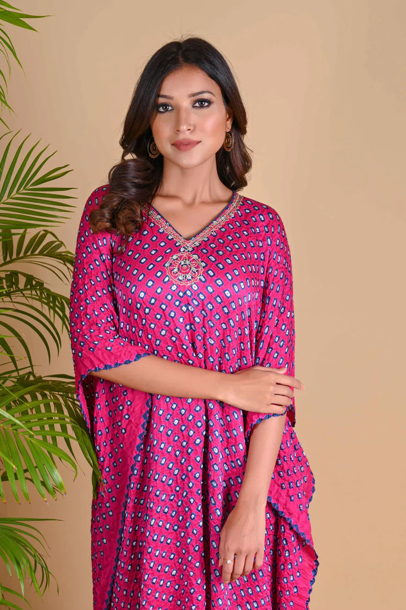 MOROCCAN KAFTAN-FUSCHIA PINK silk by Dyelogue for women Worldwide