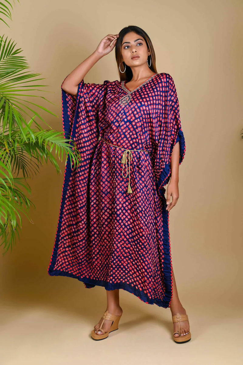MOROCCAN KAFTAN-INDIGO BLUE silk by Dyelogue in blue color for women Worldwide