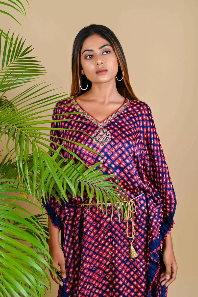 MOROCCAN KAFTAN-INDIGO BLUE silk by Dyelogue in blue color for women Worldwide