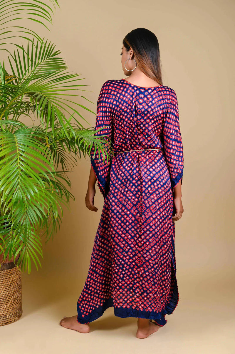 MOROCCAN KAFTAN-INDIGO BLUE silk by Dyelogue in blue color for women Worldwide