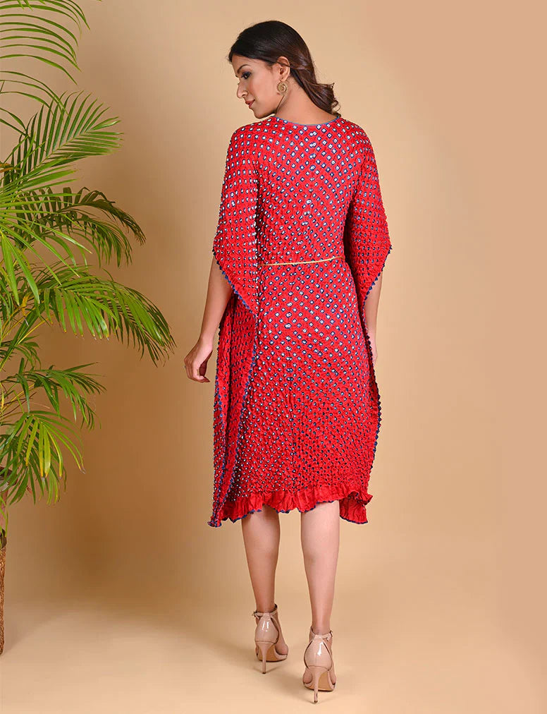 MOROCCAN KAFTAN-RED silk by Dyelogue in red color for women Worldwide