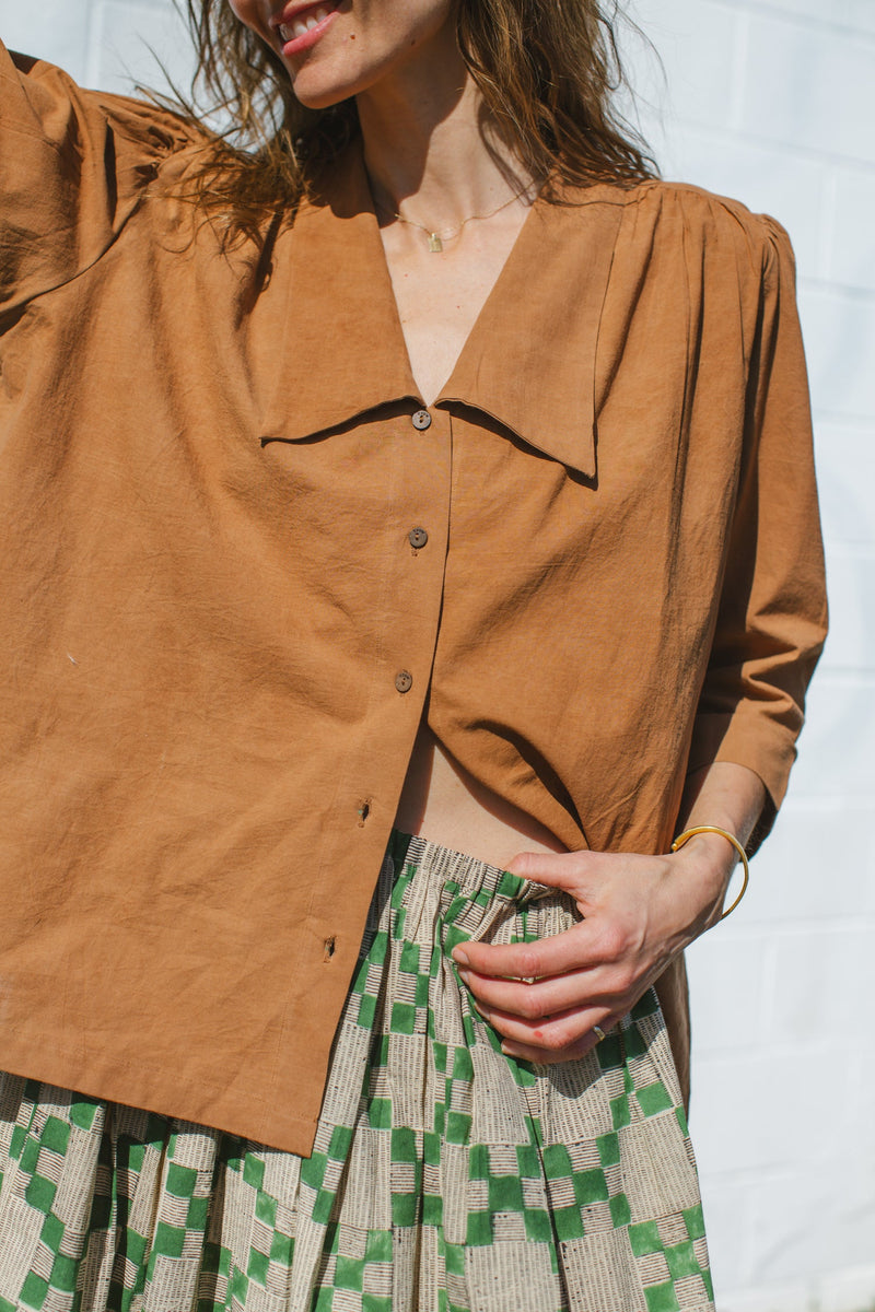 Mulholland Top-Brown cotton by World of Crow in brown color for women Worldwide