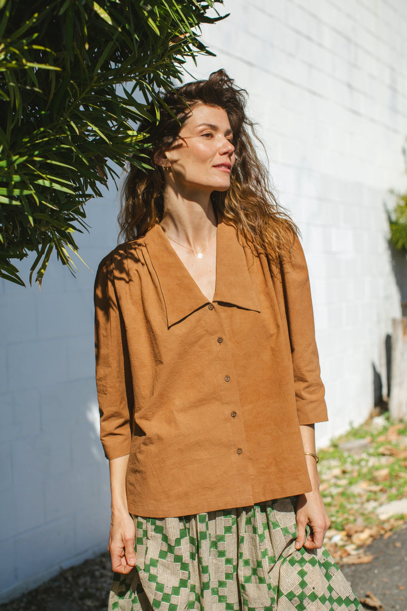 Mulholland Top-Brown cotton by World of Crow in brown color for women Worldwide