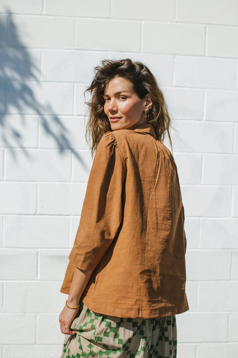 Mulholland Top-Brown cotton by World of Crow in brown color for women Worldwide