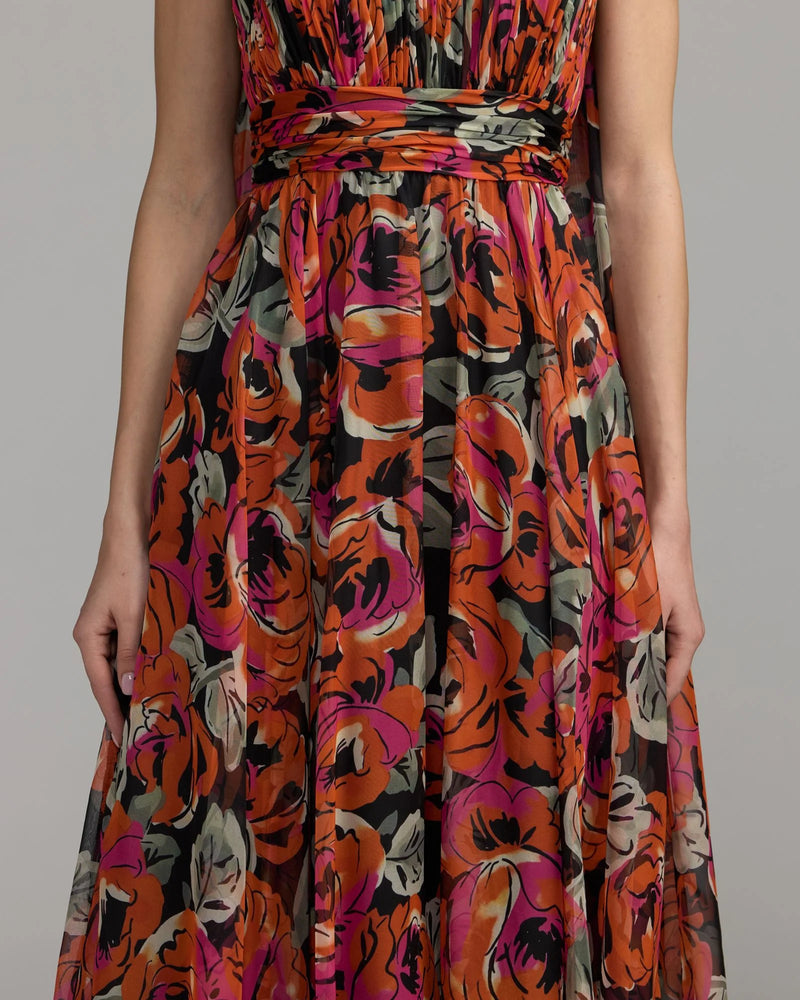 56497-Multicolor Floral Chiffon Gown With Scarf polyester cocktail-and-party-dresses by Mac Duggal in pink for women Worldwide