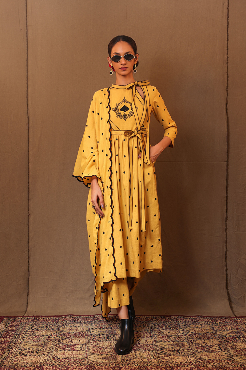 Mustard Club EMB Rakha Tunic 100% cotton by Mati in mustard color for women Worldwide