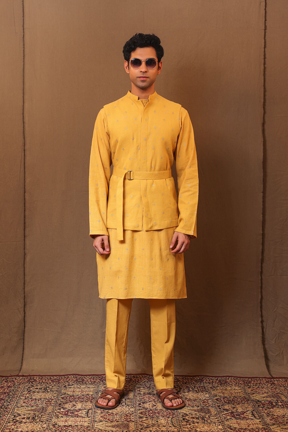 Mustard EMB Club Kurta Bandi Set (4 PCS)