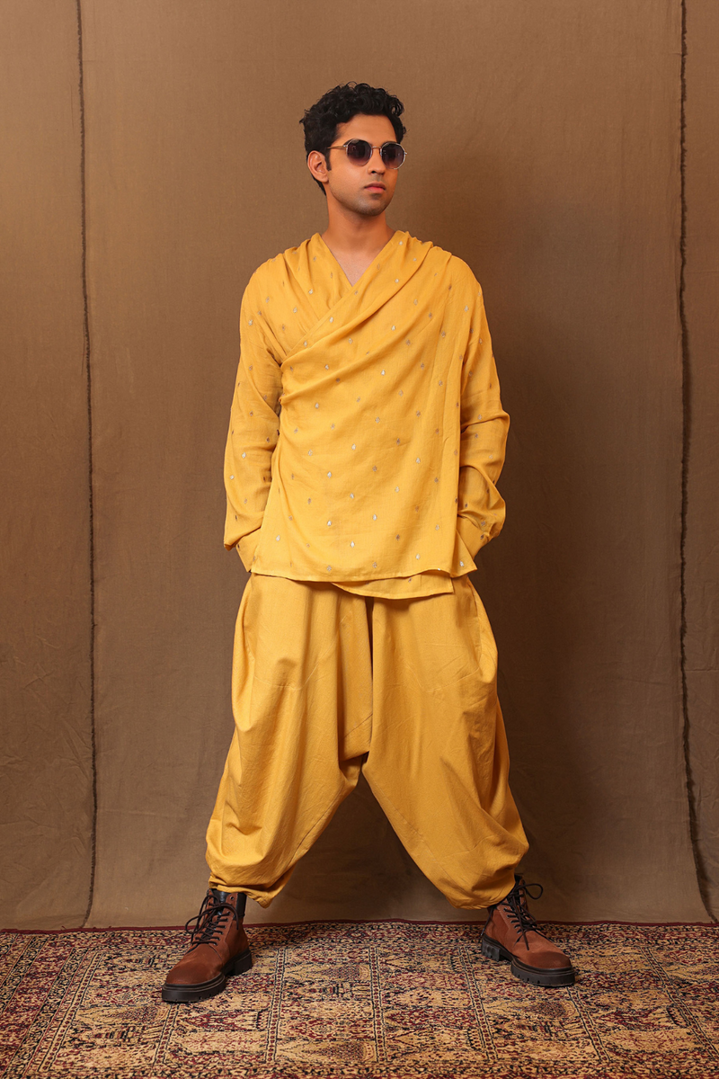Mustard EMB Zari Spade Overlap Shirt