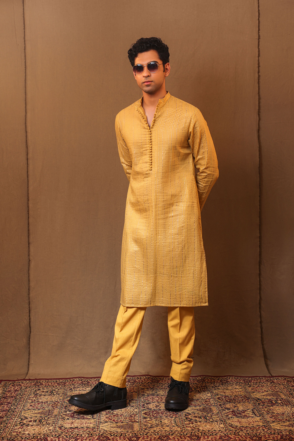 Mustard STR Buttoned Kurta