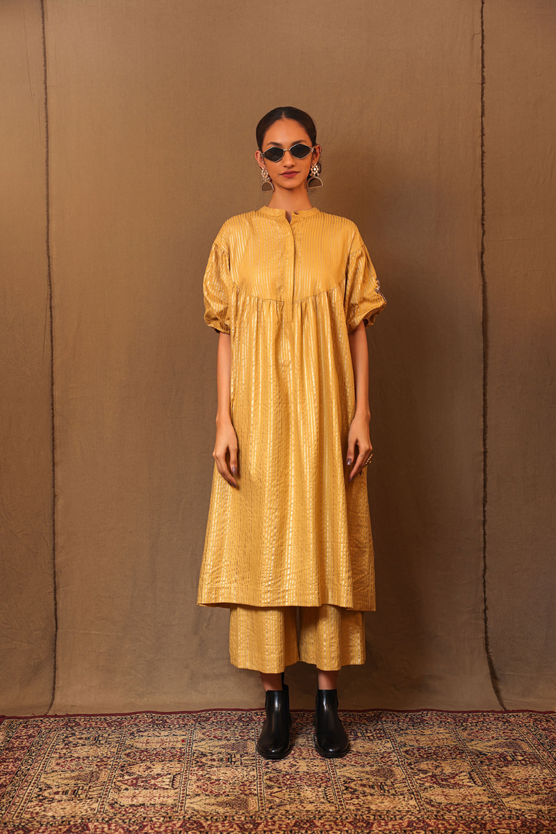 Mustard STR EMB Spade Acra Tunic 100% cotton by Mati in mustard color for women Worldwide