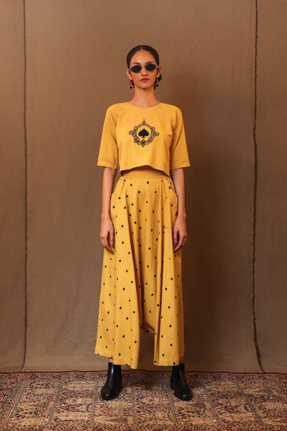 Mustard Solo EMB Spade Crop Top