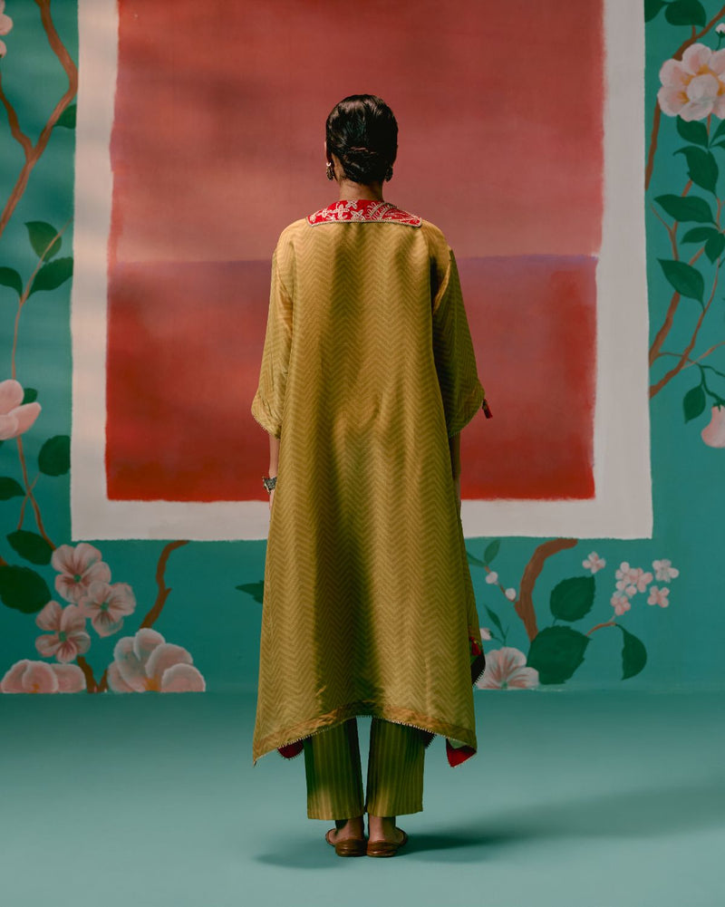 Mustard Tissue Kaftan Set tissue by Label Mogra in mustard color for women Worldwide
