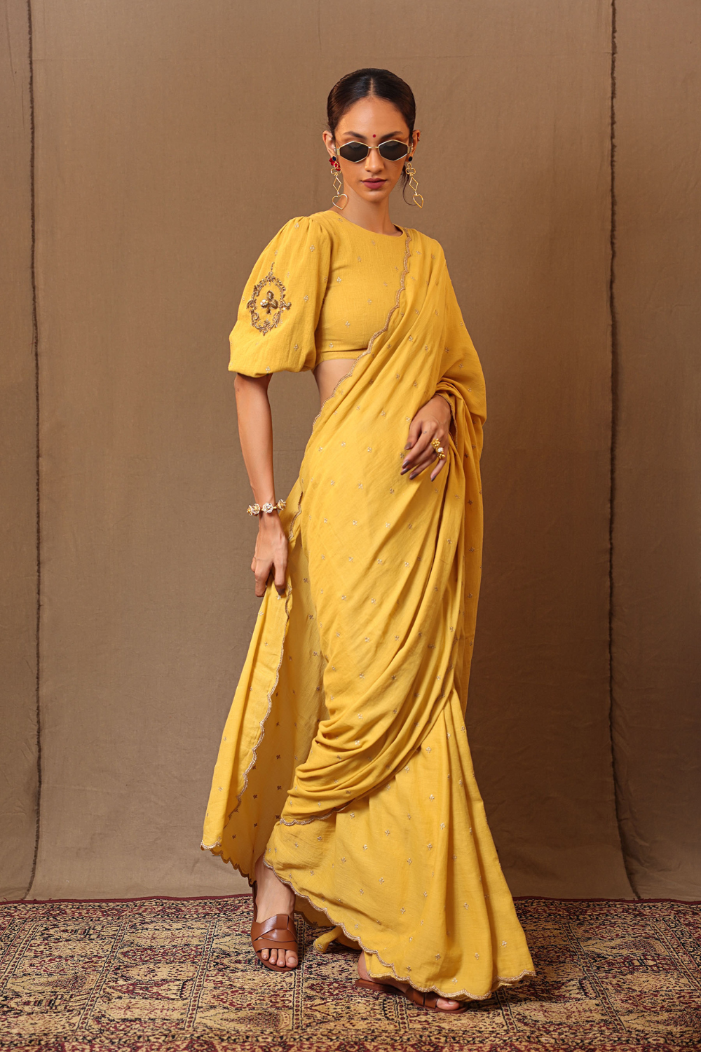 Mustard Zari Club EMB Saree