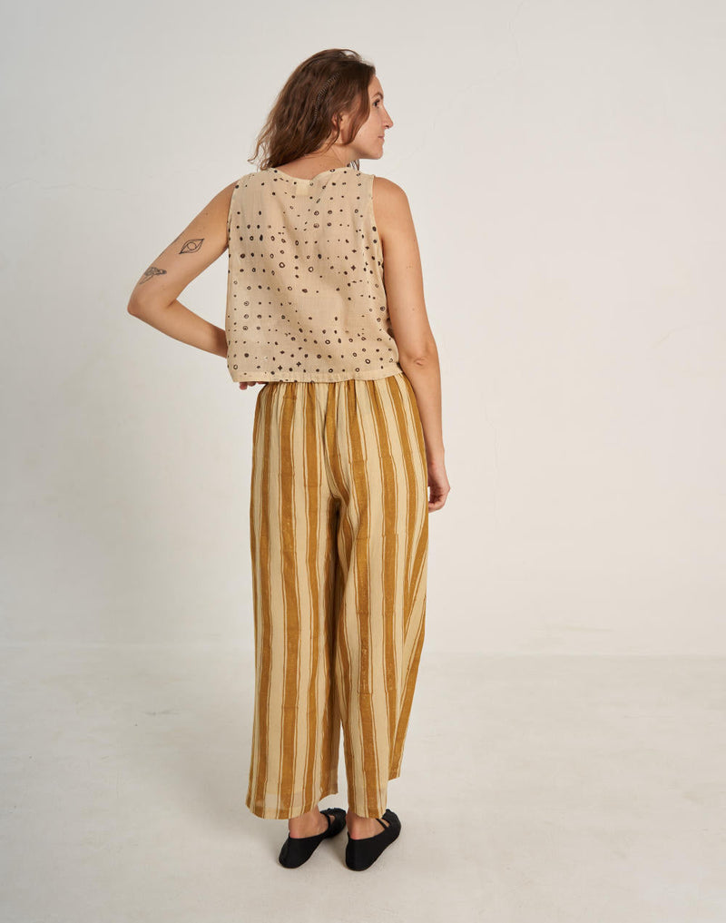 Mustard Zebra Stroll Pants cotton by World of Crow in mustard color for Worldwide