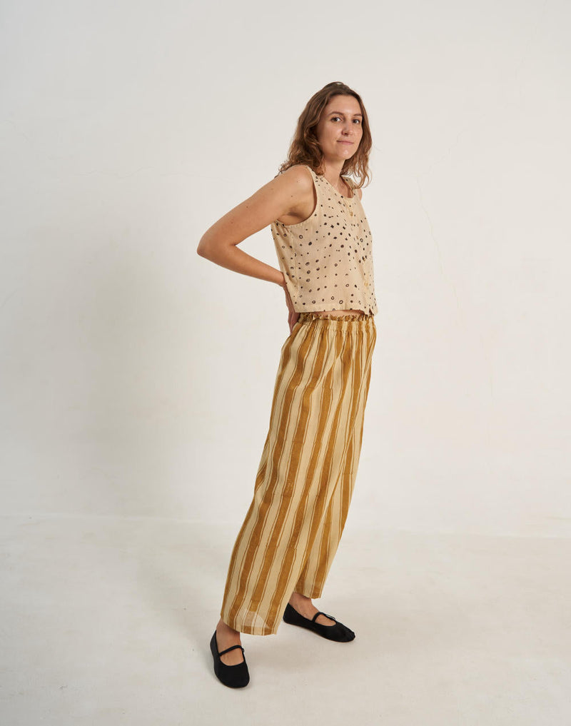 Mustard Zebra Stroll Pants cotton by World of Crow in mustard color for Worldwide