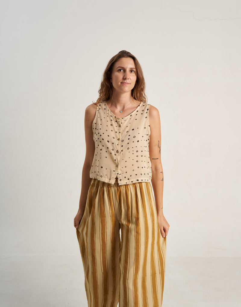Mustard Zebra Stroll Pants cotton by World of Crow in mustard color for Worldwide