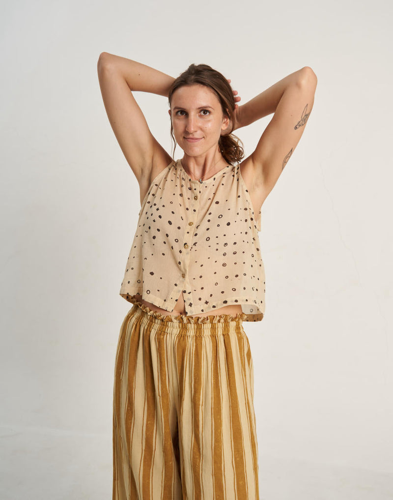 Mustard Zebra Stroll Pants cotton by World of Crow in mustard color for Worldwide