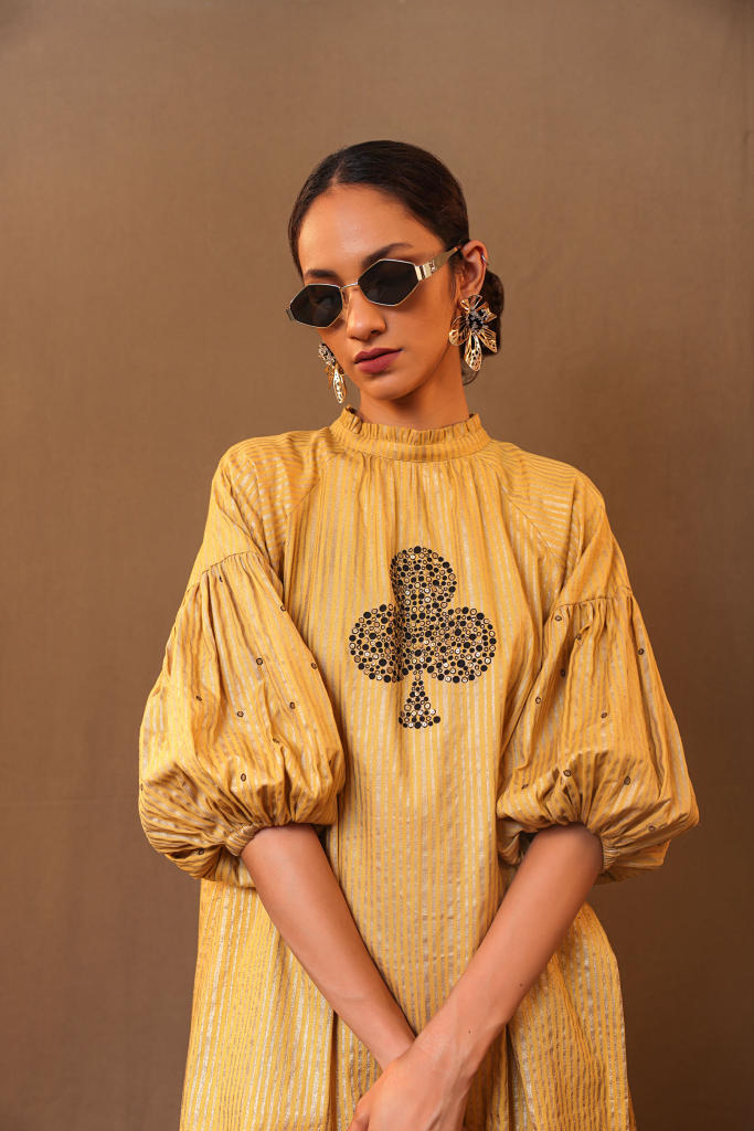 Mustard Big Club Tunic 100% cotton by Mati in mustard color for women Worldwide