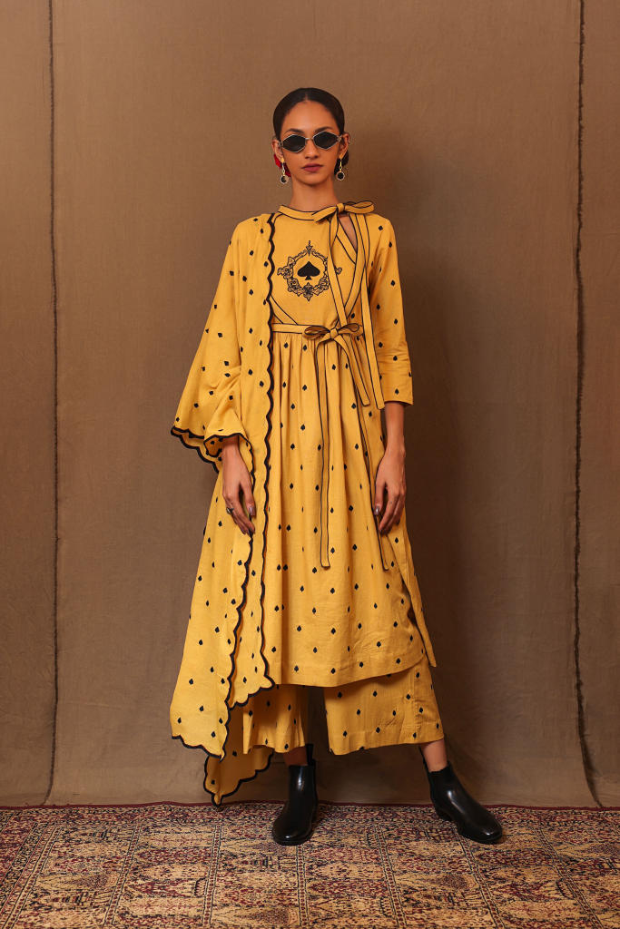 Mustard Club EMB Rakha Set (3 PCS) 100% cotton by Mati in mustard color for women Worldwide