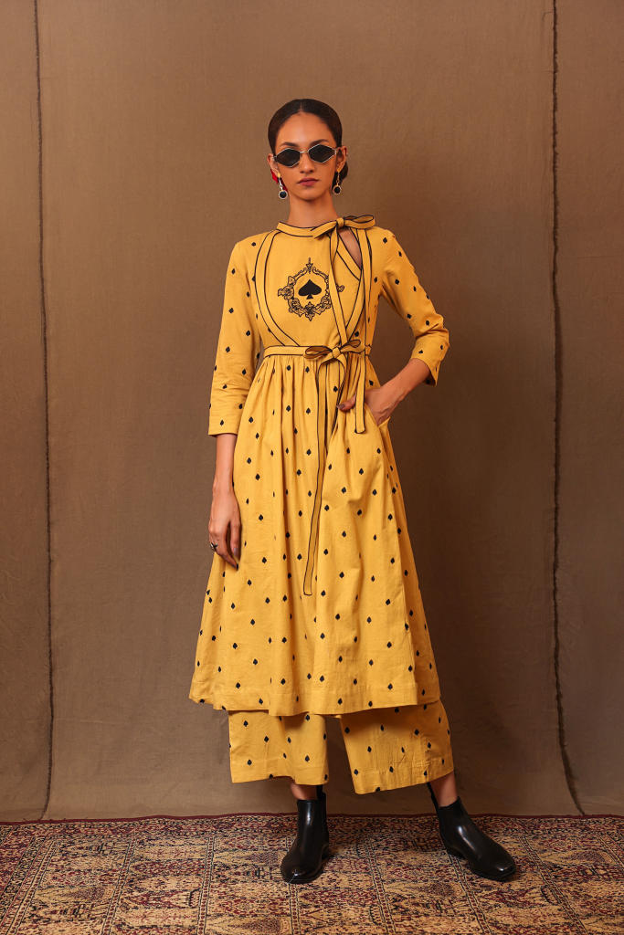 Mustard Club EMB Rakha Set (3 PCS) 100% cotton by Mati in mustard color for women Worldwide