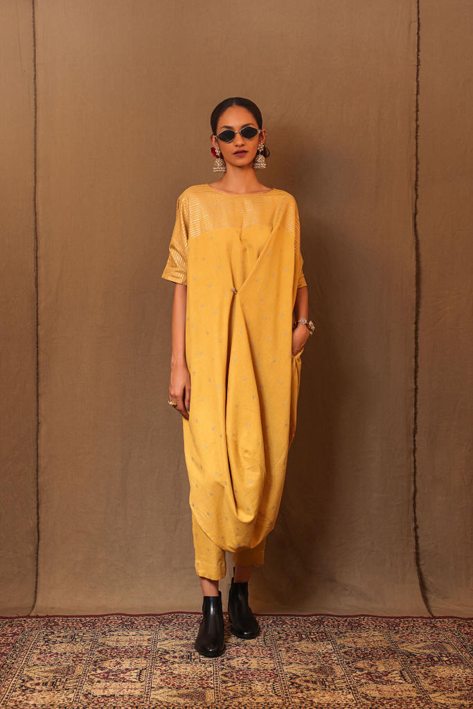 Mustard Club EMB SE Pants 100% cotton by Mati in mustard color for women Worldwide