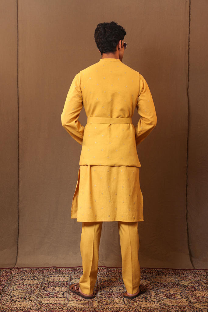 Mustard EMB Club Kurta Bandi Set (4 PCS)