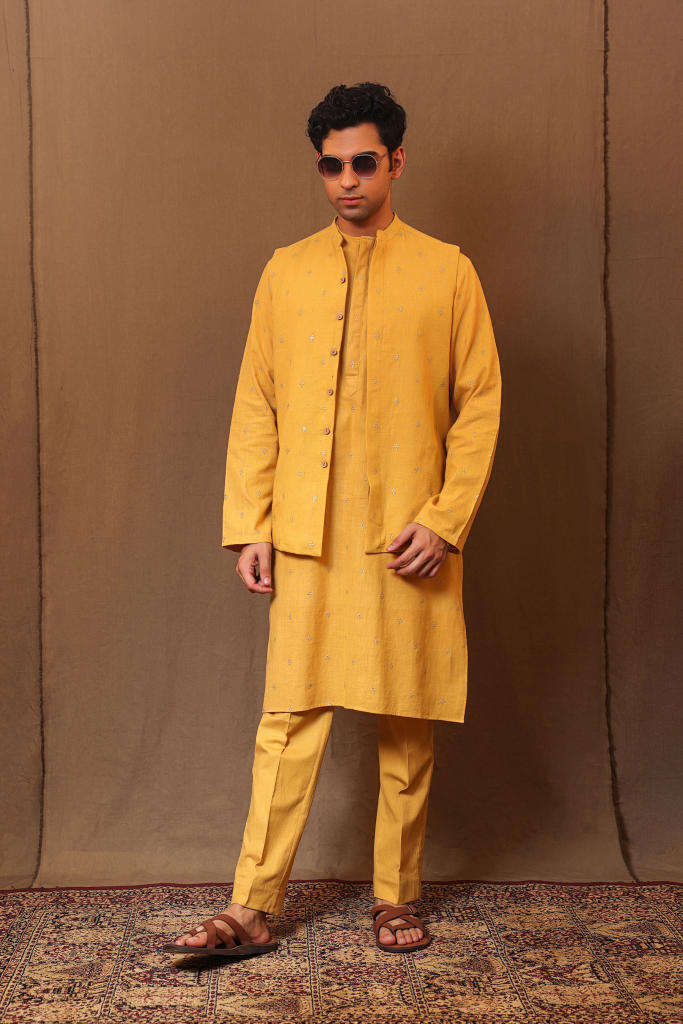 Mustard EMB Club Kurta Bandi Set (4 PCS)