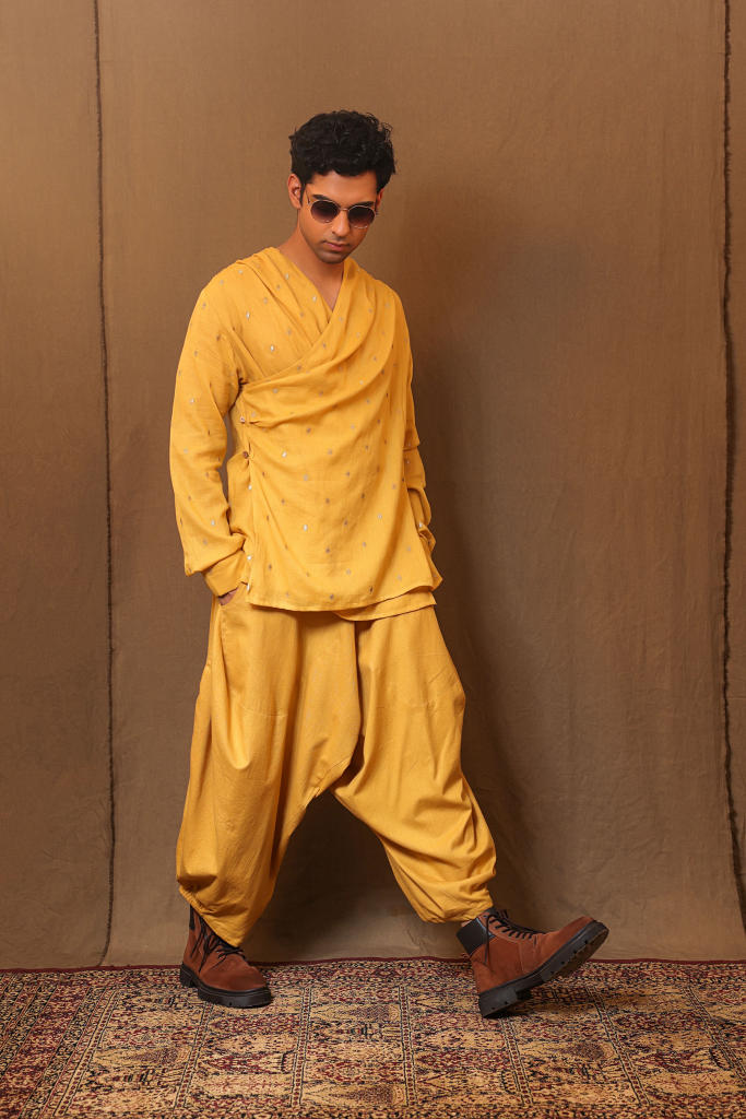 Mustard EMB Zari Spade Overlap Shirt