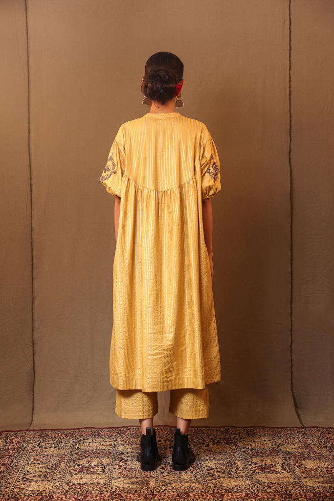 Mustard STR EMB Spade Acra Tunic 100% cotton by Mati in mustard color for women Worldwide
