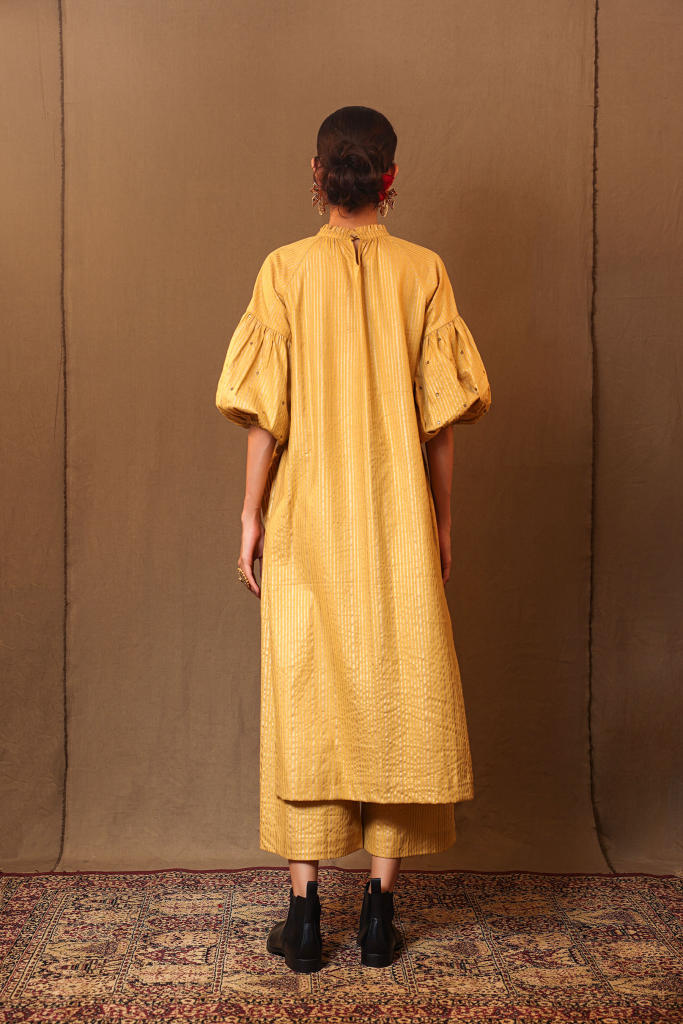 Mustard STR RE Pants 100% cotton by Mati in mustard color for women Worldwide