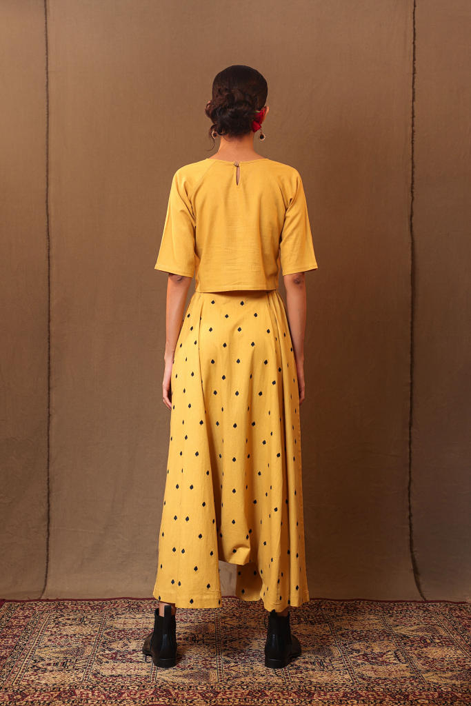 Mustard Spade EMB Harem Pants 100% cotton by Mati in mustard color for women Worldwide